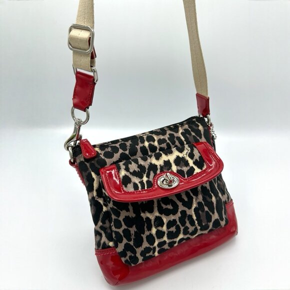 ⭐️⭐️SOLD⭐️⭐️ Y2K Coach Park Ocelot Leopard Print Crossbody - Black/Red Patent - Picture 6 of 15